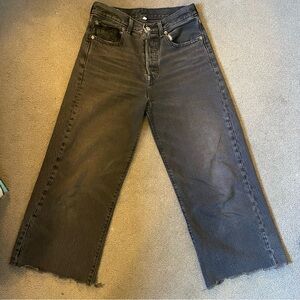 Levi’s Charcoal Cropped Wide-Leg Jeans with Button Fly